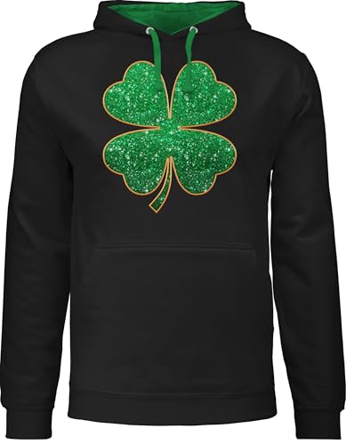 Pullover Herren Frauen Hoodie Kontrast zweifarbig - St. Patricks Day - Vierblättriges Kleeblatt I Shamrock I Glücksbringer - XXL - Schwarz/Grün - Sankt irisch Hoodies Patrick glücksklee huddys von Shirtracer
