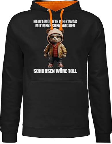 Pullover Herren Frauen Hoodie Kontrast zweifarbig - Statement - Damen - Schubsen wäre toll Heute möchte ich etwas mit Menschen Machen - L - Schwarz/Orange - Statements Teddy sprüche von Shirtracer