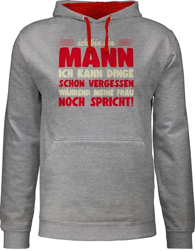 Pullover Herren Frauen Hoodie Kontrast zweifarbig - Statement - Sprüche Männer Witzige Geschenke - Ich bin ein Mann - Ich kann Dinge schon vergessen - XXL - Grau meliert/Rot - lustige statements von Shirtracer