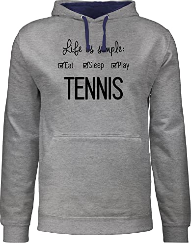 Shirtracer Pullover Herren Frauen Hoodie Kontrast zweifarbig - Tennisspieler Geschenk - Life is Simple Tennis - L - Grau meliert/Navy Blau - für tennisfans Hoody Sport Pulli Geschenke Damen sprüche von Shirtracer