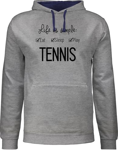 Pullover Herren Frauen Hoodie Kontrast zweifarbig - Tennisspieler Geschenk - Life is Simple Tennis - L - Grau meliert/Navy Blau - für tennisfans Pulli sprüche Hoody Sport Damen Geschenke von Shirtracer