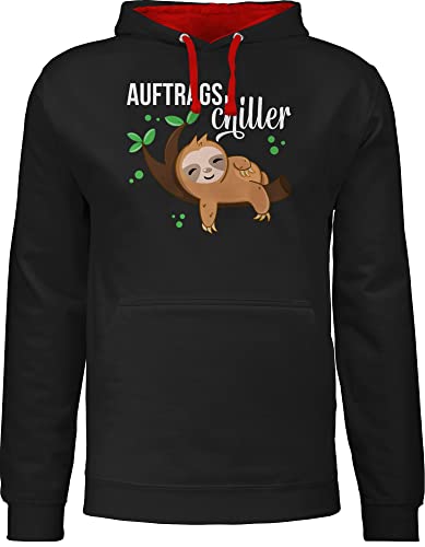 Pullover Herren Frauen Hoodie Kontrast zweifarbig - Tiere Meerschweinchen Hase & Co. - Auftragschiller mit Faultier weiß - L - Schwarz/Rot - tiermotiv pulli animal huddy tiermotive hodies tier von Shirtracer