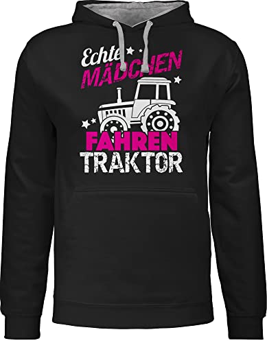 Pullover Herren Frauen Hoodie Kontrast zweifarbig - Traktoren - Der Arzt SAGT es is unheilbar Traktor - L - Schwarz/Grau meliert - Damen Pulli Landwirt Geschenk trecker traktorfans Hoodies Bauern von Shirtracer