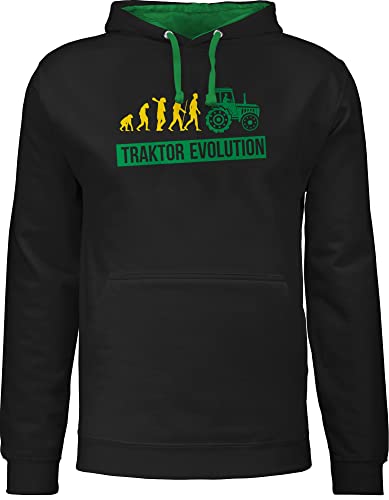 Pullover Herren Frauen Hoodie Kontrast zweifarbig - Traktoren - Traktor Evolution - XXL - Schwarz/Grün - kapuzenpullover trecker geschenk landwirt hoddies bauern fun-kapuzenpullover landwirtschaft von Shirtracer