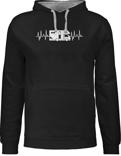 Pullover Herren Frauen Hoodie Kontrast zweifarbig - Urlaub Damen - Herzschlag Camping Wohnmobil - XS - Schwarz/Grau meliert - Camper Hoody Wohnwagen Kapuzenpullover Love Pulli Huddy Kapuzenpulli Pullover Herren Frauen Hoodie Kontrast zweifarbig - Urlaub Damen - Herzschlag Camping Wohnmobil - XS - Schwarz/Grau meliert - Camper Hoody Wohnwagen Kapuzenpullover Love Pulli Huddy Kapuzenpulli von Shirtracer
