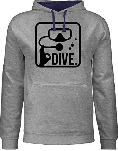 Pullover Herren Frauen Hoodie Kontrast zweifarbig - Wassersport - Dive. - 3XL - Grau meliert/Navy Blau - oberteile schwimmen damen pulli polloverer damenhooddies hoody polower zweifarbiger langarm von Shirtracer