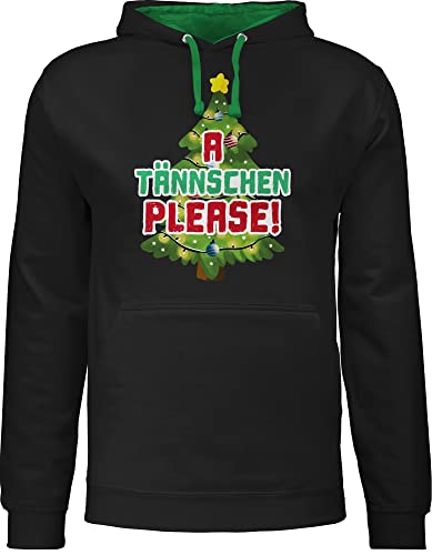 Pullover Herren Frauen Hoodie Kontrast zweifarbig - Weihnachten Geschenke Christmas Bekleidung - A Tännschen Please! - L - Schwarz/Grün - weihnachtshoodie weihnachtsmotiv ä swetry weihnachtshoody von Shirtracer