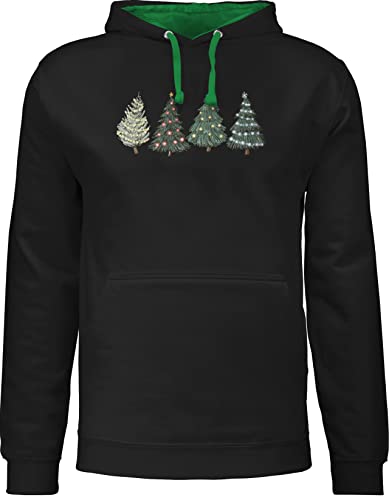 Pullover Herren Frauen Hoodie Kontrast zweifarbig - Weihnachten Geschenke Christmas Bekleidung - Weihnachtsbäume - XL - Schwarz/Grün - lustige weihnachtspullis weihnachtliches weihnachtsoutfit von Shirtracer