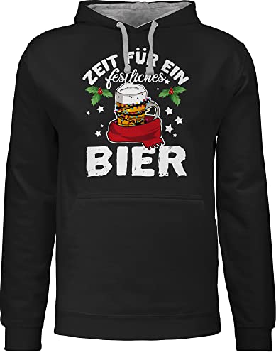 Pullover Herren Frauen Hoodie Kontrast zweifarbig - Weihnachten Geschenke Christmas Bekleidung - Zeit für EIN festliches Bier - XXL - Schwarz/Grau meliert - x Mas Spruch zu hoddis weihnachspolover von Shirtracer