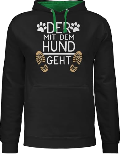 Pullover Herren Frauen Hoodie Kontrast zweifarbig - für - Der mit dem Hund geht - Geschenk Hundebesitzer Hundeliebhaber - M - Schwarz/Grün - sprüche hundefan gassi fun-kapuzenpullover hundefans von Shirtracer
