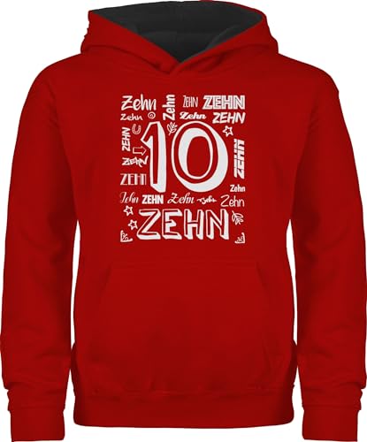 Pullover Kinder Hoodie Jungen Mädchen - 10. Geburtstag - Zehnter Zahlen - 152 (12/13 Jahre) - Rot/Schwarz - 10 years jahre zehn geschenk zahl geburtstagsgeschenke junge 10.geburtstag pulli 10th von Shirtracer