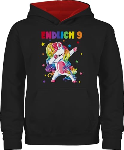 Pullover Kinder Hoodie Jungen Mädchen - 9. Geburtstag - Endlich 9 Jahre - Neun Jahre Dabbing Einhorn - 140 (9/11 Jahre) - Schwarz/Rot - kindergeburtstag neunte alt 9.geburtstag geburtstagskind geb von Shirtracer