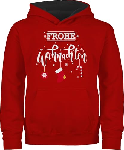 Pullover Kinder Hoodie Jungen Mädchen - Frohe Weihnachten I Weihnachtsmotiv - 116 (5/6 Jahre) - Rot/Schwarz - Weihnachtspullover Kind Christmas weihnacht Pulli weihnachtspulli Weihnachts Baumwolle von Shirtracer