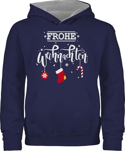 Pullover Kinder Hoodie Jungen Mädchen - Frohe Weihnachten I Weihnachtsmotiv - 152 (12/13 Jahre) - Navy Blau/Grau meliert - Weihnachtspullover Kind Christmas weihnacht Pulli weihnachtspulli von Shirtracer