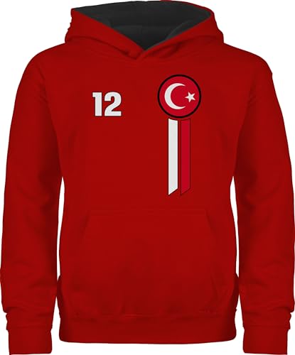 Pullover Kinder Hoodie Jungen Mädchen - 2024 Fussball EM Fanartikel - 12. Mann Türkei Emblem - 152 (12/13 Jahre) - Rot/Schwarz - fußball wm europameisterschaft fan 2023 europa fu ball kind wm2022 von Shirtracer