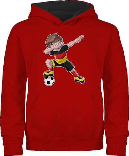 Shirtracer Pullover Kinder Hoodie Jungen Mädchen - Fußball EM WM - Dabbing Fußballspieler Junge Deutschland Germany - 140 (9/11 Jahre) - Rot/Schwarz - Fussball Pulli 2024 Europameisterschaft fu Ball von Shirtracer