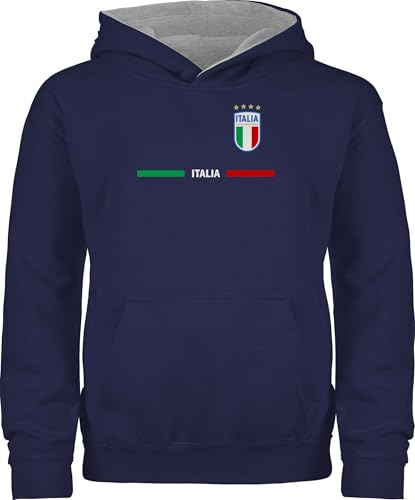 Pullover Kinder Hoodie Jungen Mädchen - Fußball EM WM - Italien Trikot Wappen | Italia mit Stolz | Italienisches Fan-Motiv - 140 (9/11 Jahre) - Navy Blau/Grau meliert - europameisterschaft italy von Shirtracer