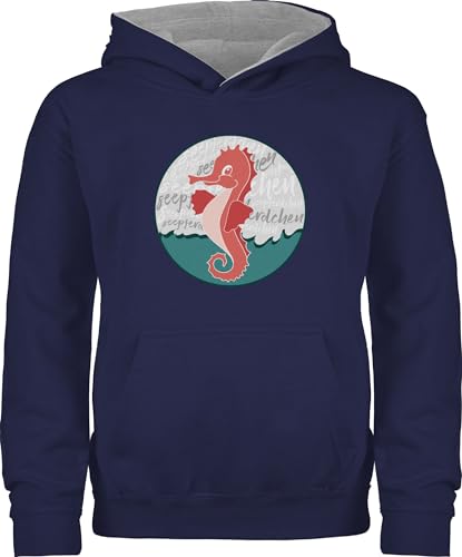 Pullover Kinder Hoodie Jungen Mädchen - Sport Kleidung - Seepferdchen Abzeichen - 104 (3/4 Jahre) - Navy Blau/Grau meliert - seepferd hudi Schwimmen Huddy schwimmabzeichen Pulli bestanden Kind von Shirtracer