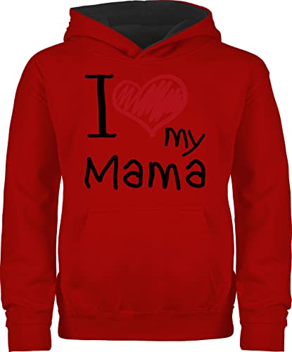 Pullover Kinder Hoodie Jungen Mädchen - - I love my Mama schwarz - 104 (3/4 Jahre) - Rot/Schwarz - mutter lieben geschenk für geschenke fuer mamas mum mutti muttertagsgeschenk muddi besondere von Shirtracer