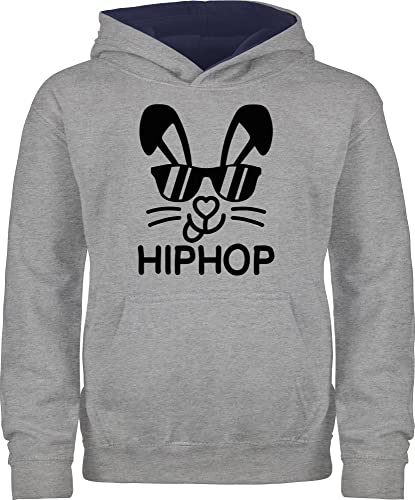 Pullover Kinder Hoodie Jungen Mädchen - Ostergeschenke Ostern - HipHop Hase mit Sonnenbrille schwarz - 104 (3/4 Jahre) - Grau meliert/Navy Blau - anziehsachen ostermotiv hip hop oster osterfest von Shirtracer