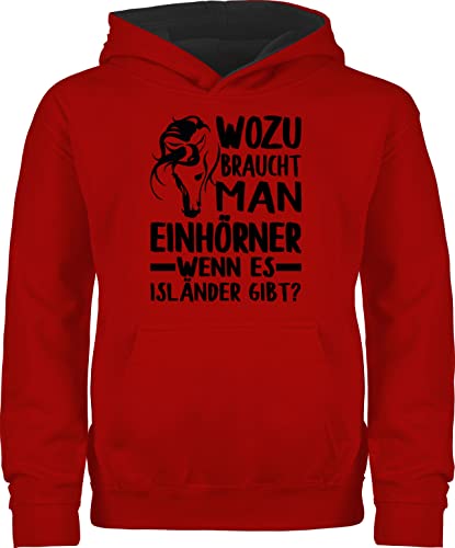 Shirtracer Pullover Kinder Hoodie Jungen Mädchen - Pferd Pferde - Wozu braucht Man Einhörner, wenn es Isländer gibt? - 152 (12/13 Jahre) - Rot/Schwarz - pferdepulli reiten einhörner von Shirtracer