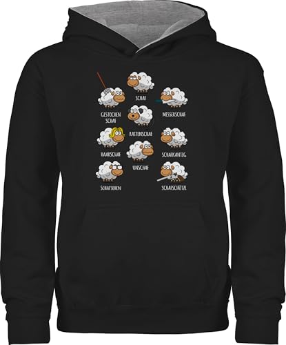Pullover Kinder Hoodie Jungen Mädchen - Schafe Schäfchen Schäfer Schaf Sheep Schafbauer Lustig Witzig - 128 (7/8 Jahre) - Schwarz/Grau meliert - schafen unschaf Pulli mit gestochen Hoody Motiv von Shirtracer