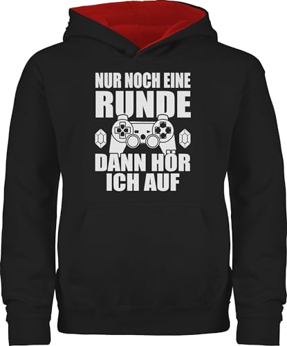 Pullover Kinder Hoodie Jungen Mädchen - Statement Sprüche - Nur noch eine Runde dann hör ich auf - 116 (5/6 Jahre) - Schwarz/Rot - geschenke für computerfreaks pulli mit sprüchen spruch game von Shirtracer