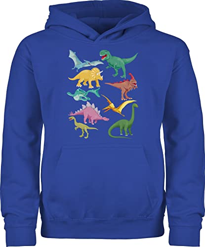 Kinder Hoodie Jungen Mädchen - Tiermotiv Animal Print - Dinos - 128 (7/8 Jahre) - Royalblau - pulli tiermotive flauschiger pullover kinderpullover pulover junge ohne bändel kind tier dinosaurier von Shirtracer