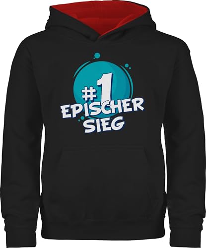 Pullover Kinder Hoodie Jungen Mädchen - Trend Kinderkleidung und Co - #1 Epischer Sieg - 128 (7/8 Jahre) - Schwarz/Rot - Sieger Pulli Geek Christmas zocker hudis Game Hoodies Gamer Kapuzenpulli von Shirtracer