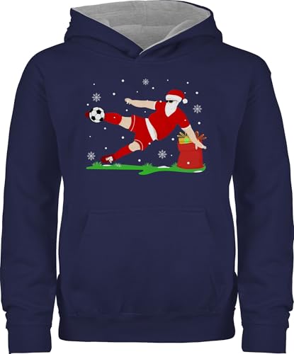 Pullover Kinder Hoodie Jungen Mädchen - Weihnachten Geschenke Christmas - Fußball Spieler Weihnachtsmann - 152 (12/13 Jahre) - Navy Blau/Grau meliert - weihnachtshoodie weihnachtsmotiv Hoody von Shirtracer