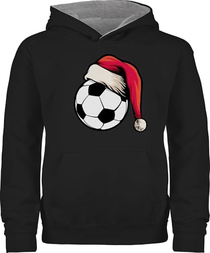 Pullover Kinder Hoodie Jungen Mädchen - Geschenke Christmas - Fußball mit Weihnachtsmütze I Geschenk Weihnachten Fußball - 116 (5/6 Jahre) - Schwarz/Grau meliert - Weihnachtspullover von Shirtracer