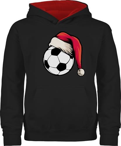 Pullover Kinder Hoodie Jungen Mädchen - Geschenke Christmas - Fußball mit Weihnachtsmütze I Geschenk Weihnachten Fußball - 116 (5/6 Jahre) - Schwarz/Rot - Weihnachtspullover weihnachtshoodie von Shirtracer
