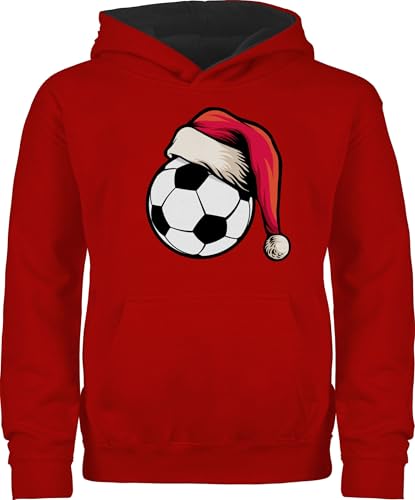 Pullover Kinder Hoodie Jungen Mädchen - Geschenke Christmas - Fußball mit Weihnachtsmütze I Geschenk Weihnachten Fußball - 152 (12/13 Jahre) - Rot/Schwarz - Weihnachtspullover weihnachtshoodie von Shirtracer