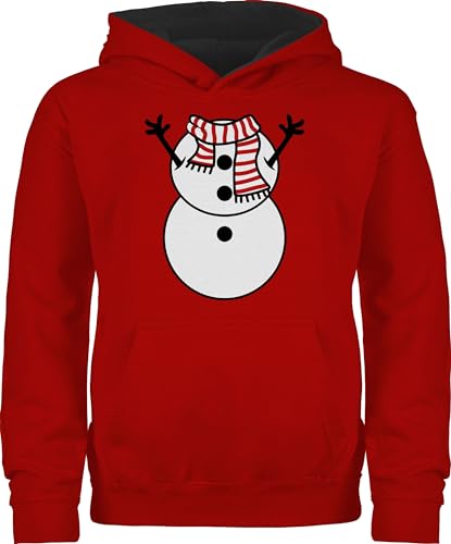 Pullover Kinder Hoodie Jungen Mädchen - Weihnachten Geschenke Christmas - Schneemann Kostüm - 140 (9/11 Jahre) - Rot/Schwarz - weihnachtshoodie weihnachtsmotiv Hoody Weihnachtspullover weihnacht von Shirtracer