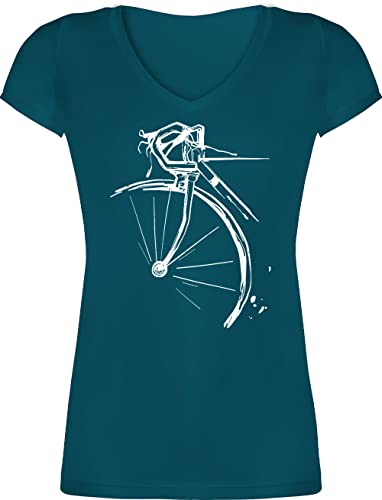 T-Shirt Damen V Ausschnitt - Fahrrad Bekleidung Radsport - I am The Engine - M - Türkis - fahrradfahren Bicycle t Shirt Radfahren rennrad Frauen Tshirt Geschenke für Radfahrer i`m leiberl von Shirtracer