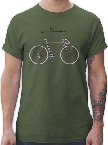 T-Shirt Herren - Fahrrad Bekleidung Radsport - I am The Engine - XL - Army Grün - Shirts für männer Radfahrer Outfit Tshirt Spruch Geschenk Radfahren t-Shirts t Shirt mit fahrradmotiven von Shirtracer