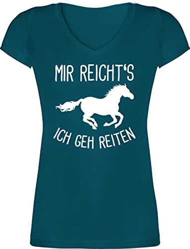 T-Shirt Damen V Ausschnitt - Pferde - Mir reichts ich GEH Reiten - M - Türkis - Shirt Geschenk für Reiterin Tshirts mit Pferd Tshirt pferdegeschenke v-Ausschnitt pferdegeschenk reitersachen von Shirtracer