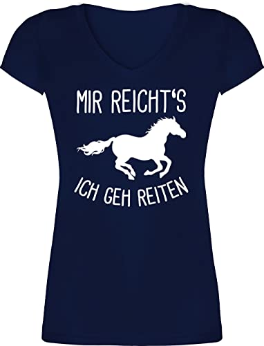 T-Shirt Damen V Ausschnitt - Pferde - Mir reichts ich GEH Reiten - XS - Dunkelblau - reitersachen für mädchen reitshirt, Pferd pferdemotiv t Shirt Geschenk Reiterin erwachsen reitshirts von Shirtracer