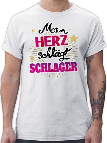 T-Shirt Herren - Party - Mein Herz schlägt Schlager Outfit Schlagerparty - M - Weiß - für schlagerfans im Herzen männer Oberteil Tshirt t Shirts Shirt Tshirts Herren-Shirt t-Shirts Kurzarm Herr von Shirtracer