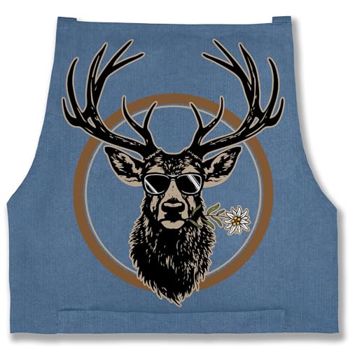 Schürze - Grillschürze - Herren 1 - Cooler Hirsch Hirschgeweih Jäger - 85x69 - Jeans Blau - männergeschenke grillen hirsche kochschürze geschenk für meinen mann grill geschenke trachten von Shirtracer