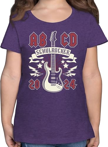 T-Shirt Mädchen - Einschulung - ABCD Schulrocker - 140 (9/11 Jahre) - Lila Meliert - Shirt Schulkind schul Schulanfang ich Rocke das Tshirt einschulungsshirt Schule jetzt Wird die gerockt t Shirts von Shirtracer