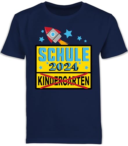 Kinder T-Shirt Jungen - Einschulung Junge - Ortsschild Schule 2024 Kindergarten Rakete - 116 (5/6 Jahre) - Navy Blau - schulstarter t Shirt Tshirt Schulkind schulanfänger 1. klasse Kindershirt von Shirtracer