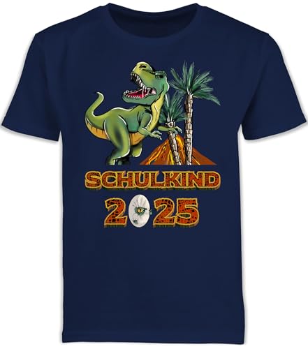 Kinder T-Shirt Jungen Schulanfang - Einschulung Junge - Schulkind 2025 T-Rex Dino Dinosaurier - 140 (9/11 Jahre) - Navy Blau - Geschenke zum ersten Schultag Outfit 1.Schultag schulanfänger Schule von Shirtracer