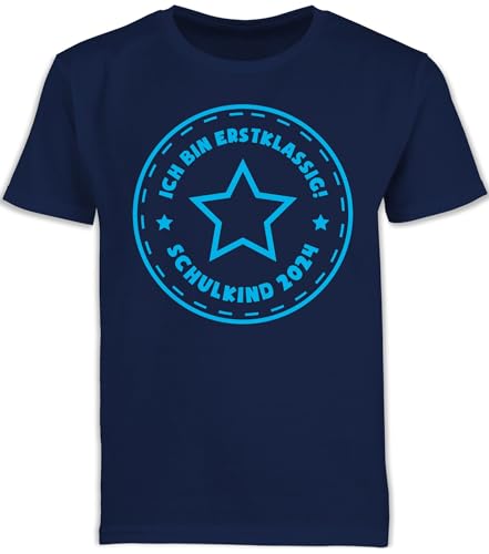 Kinder T-Shirt Jungen Schulanfang - Einschulung Junge - Schulkind Ich Bin erstklassig Stern hellblau 2024-140 (9/11 Jahre) - Navy Blau - 1 Schultag 1. klasse Shirt Geschenk schuleinführung von Shirtracer