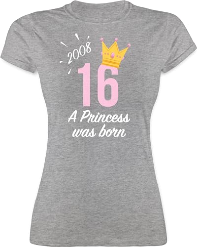 Shirt Damen - 16. Geburtstag - Sechzehnter Mädchen Princess 2008 - S - Grau meliert - Geschenke für Teenager 16 Tshirt Jahre 16.Geburtstag Sixteen t-Shirt zum Geschenk jährige sechzehn endlich von Shirtracer