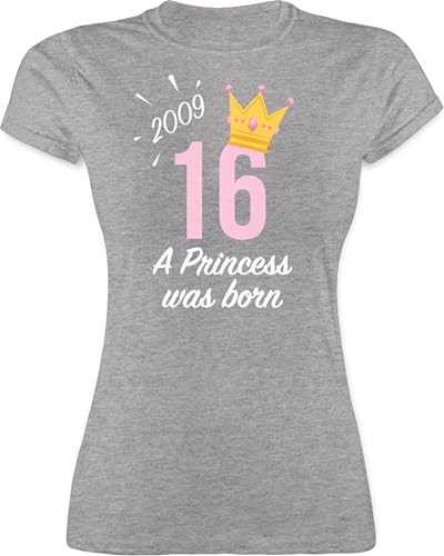 Shirt Damen - 16. Geburtstag - Sechzehnter Mädchen Princess 2009 - S - Grau meliert - Geschenke für Teenager 16 Tshirt Jahre 16.Geburtstag 2008 t-Shirt zum Geschenk jährige sechzehn Sixteen von Shirtracer