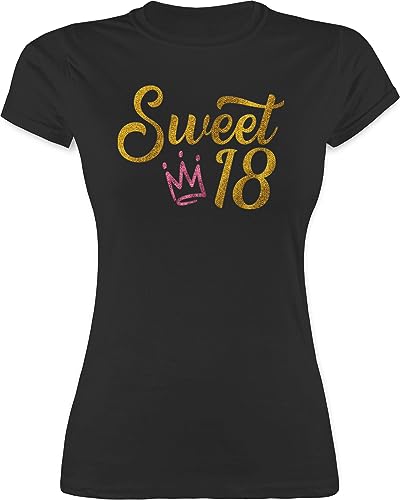 Shirt Damen - 18. Geburtstag - Sweet Eighteen Glitzer Optik mit Krone - S - Schwarz - Geschenk für mädchen 18 t-shirt18 volljährig t-Shirt Outfit Shirts zum 18: 18ten Tshirt Jahre Einer von Shirtracer