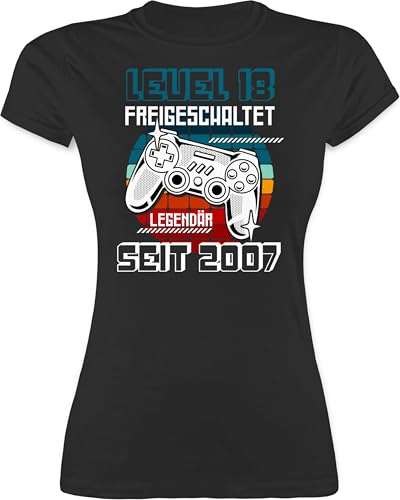 Shirt Damen - 18. - Geschenke 18 Geburtstag Geschenkidee - Level 18 freigeschaltet legendär seit 2007 - S - Schwarz - Geschenk für 18-jährige mädchen volljährig Tshirt t-shirt18 18ten t-Shirt von Shirtracer