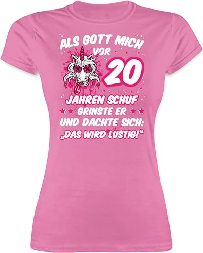 Shirt Damen - 20. Geburtstag - Als Gott Mich vor 20 Jahren Schuf grinste er - Verrücktes lustiges Einhorn - S - Rosa - 20er Tshirt Geburtstags Jahre zum t Geschenk Frauen Geschenke Happy Birthday von Shirtracer