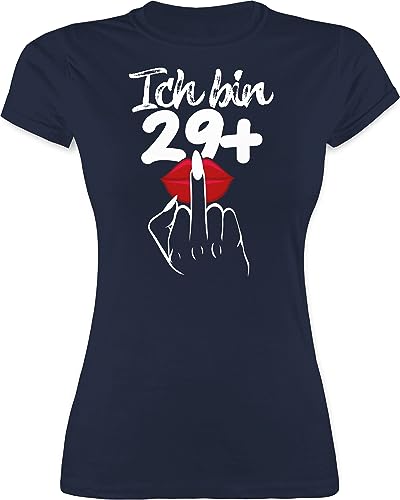 Shirt Damen - 30. Geburtstag - Ich Bin neunundzwanzig+ mit Mittelfinger weiß - L - Navy Blau - Tshirt Frau 30 30-Geburtstag+lustige+Geschenke Frauen t-Shirt Geschenke zum 30er t spruchshirts von Shirtracer